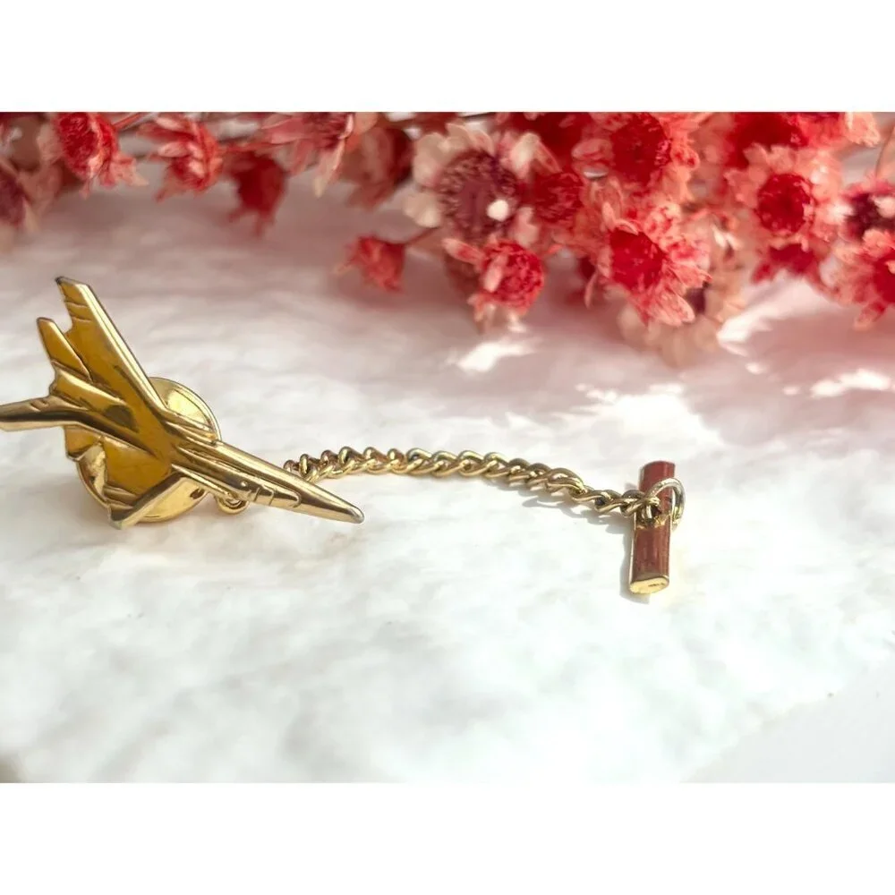 Plane SHaped Gold Toned Vintage Men's Tie Tack